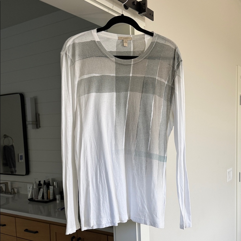 Burberry White and Gray Plaid Long Sleeve Shirt